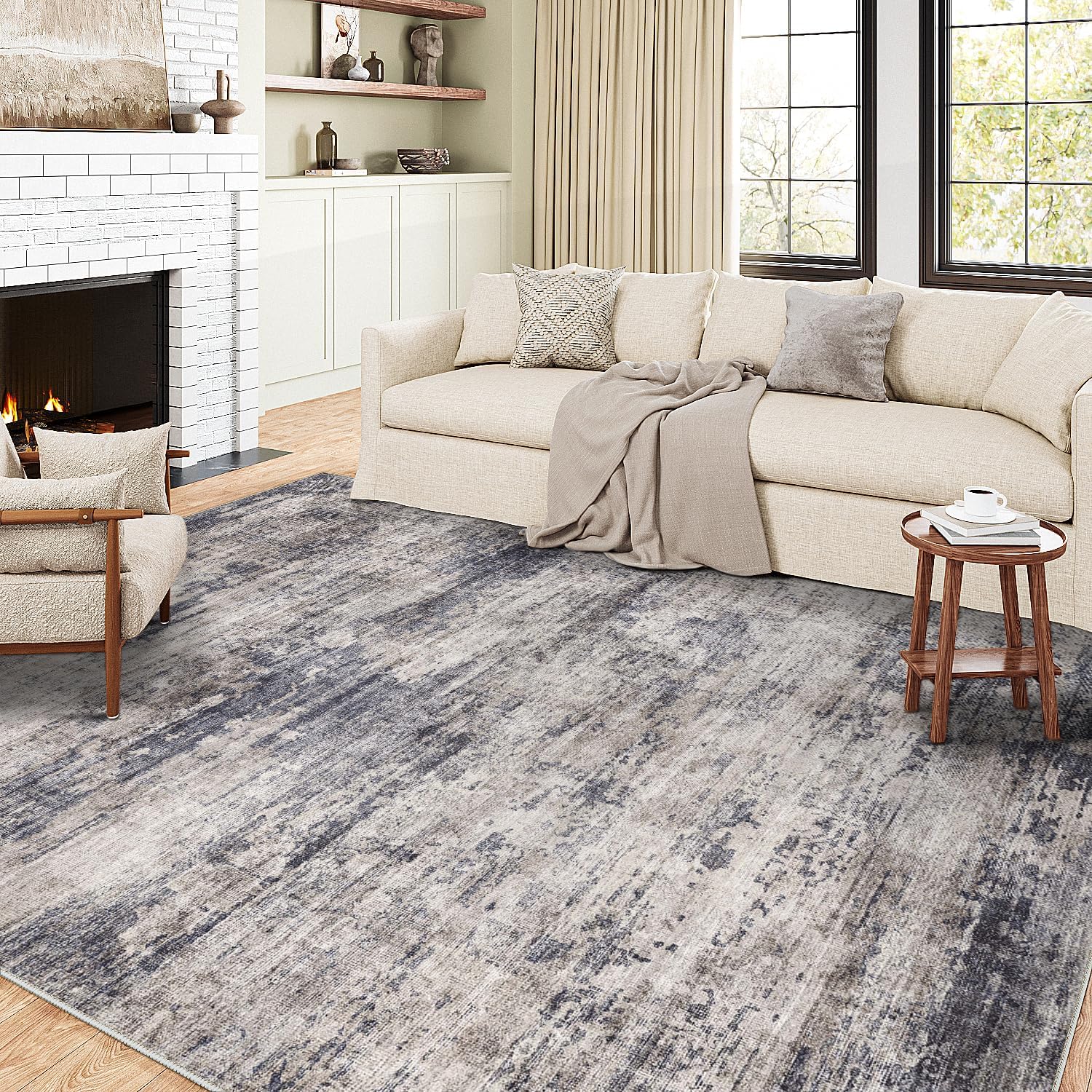 8x10 Abstract Machine Washable Rugs Gray Hallway Large Area Rug Indoor Accent Ru...