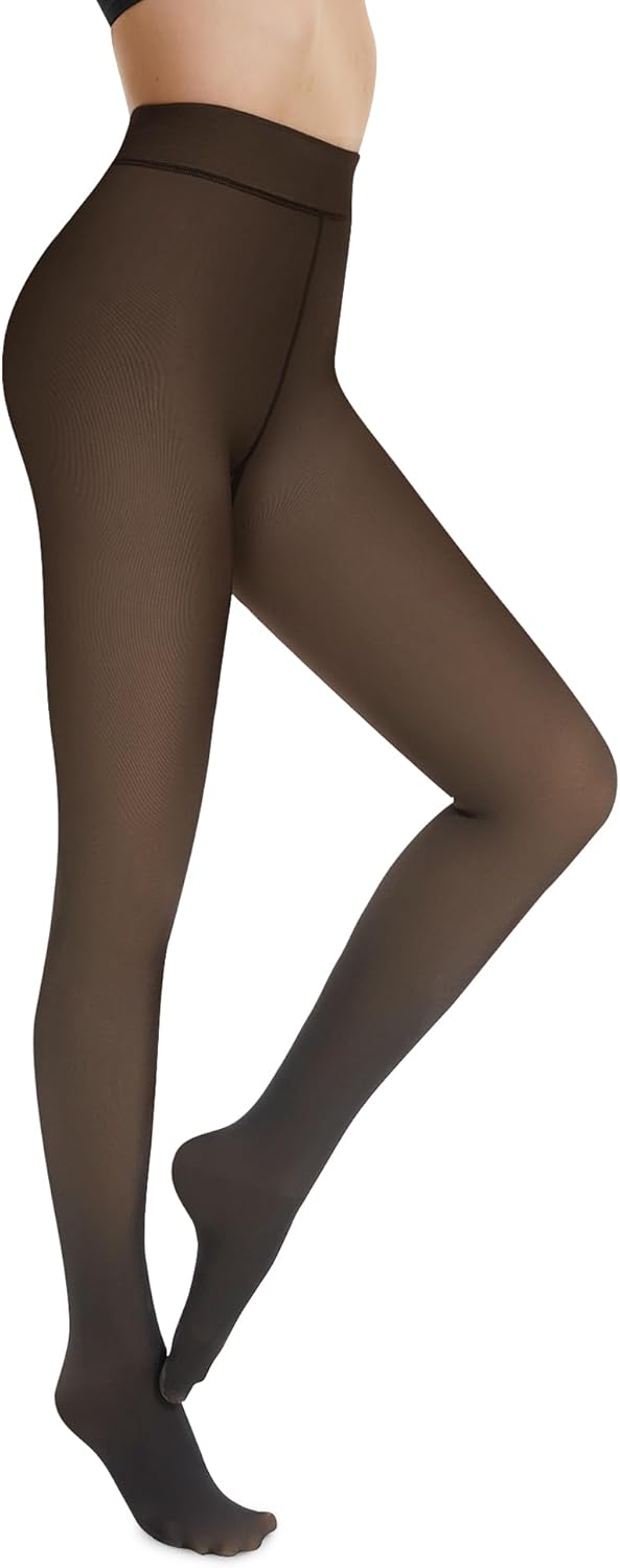 FOTOCITI Thermal Tights Fleece Lined Women Fake Translucent Pantyhose Black Stre...