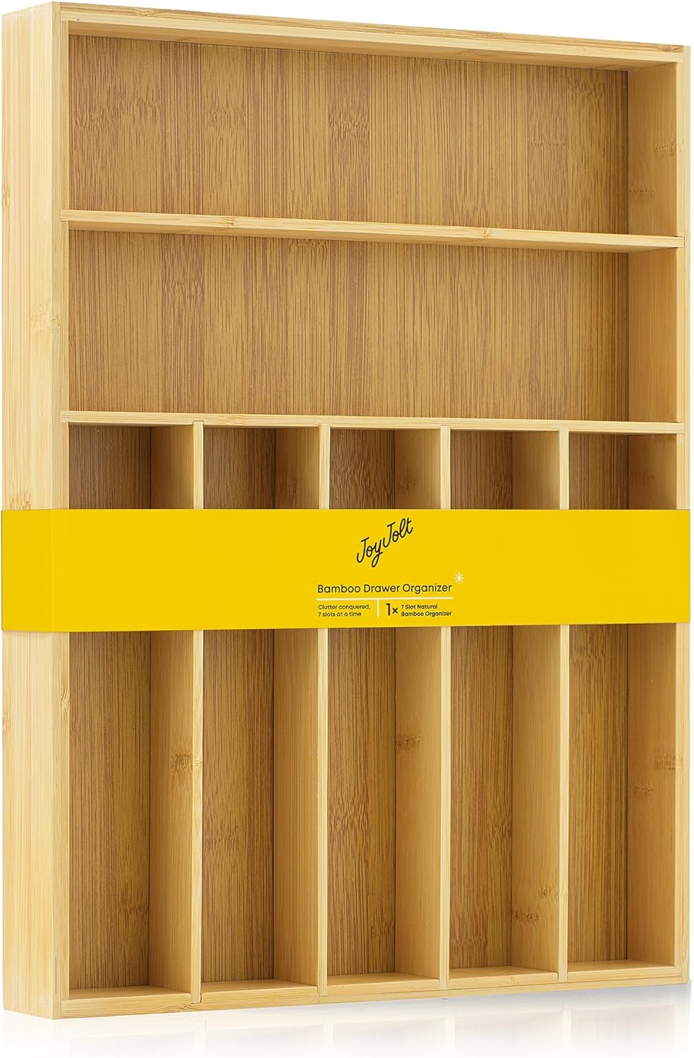 JoyJolt Bamboo Drawer Organizer, 7-Compartment Silverware Organizer, Cutlery and...