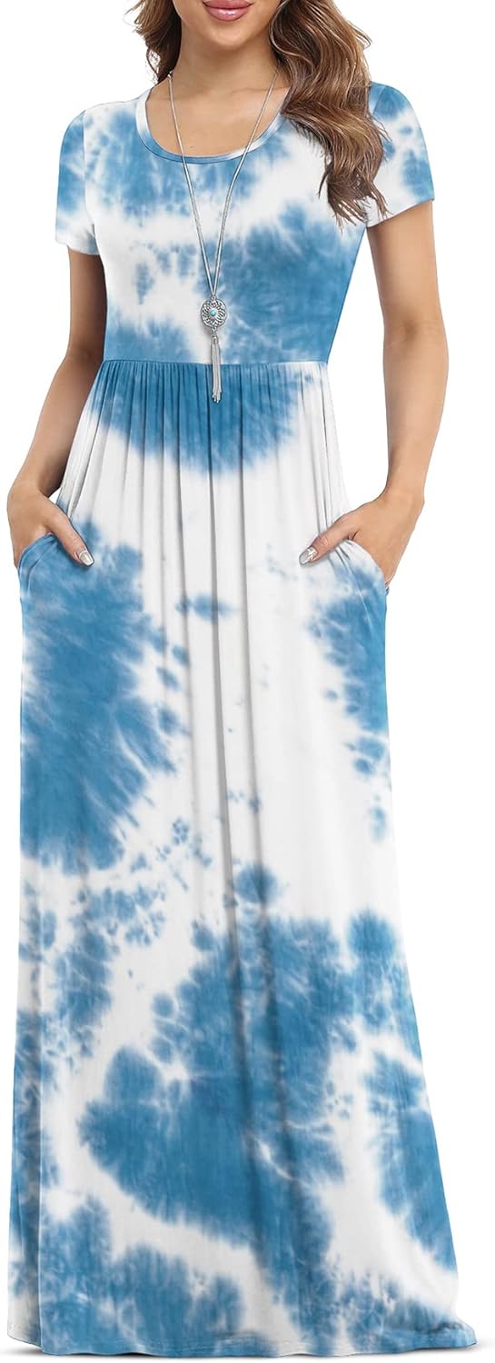 VIISHOW Women's Short Sleeve Loose Plain Maxi Dresses Casual Long Dresses with P...