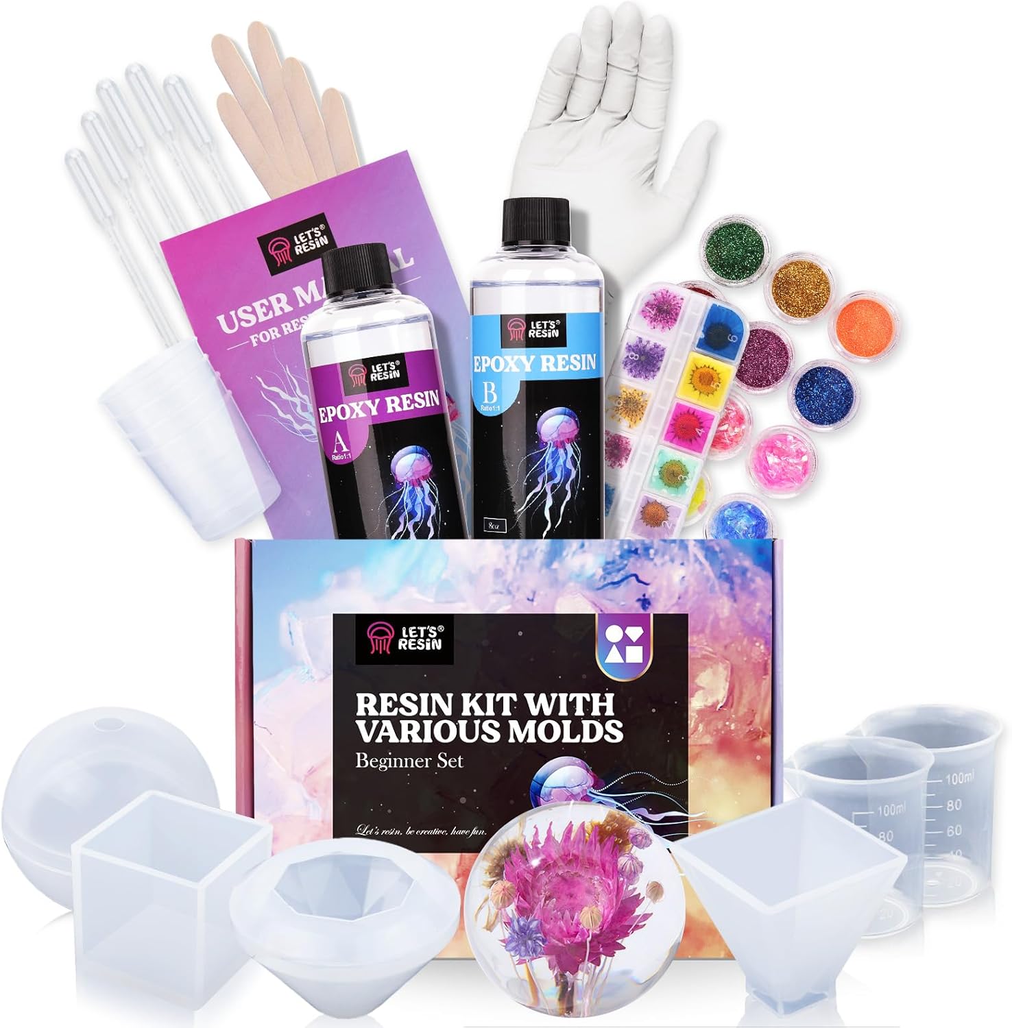 LET'S RESIN Epoxy Resin Kits and Molds Complete Set, 16oz Resin Art Kit with Res...