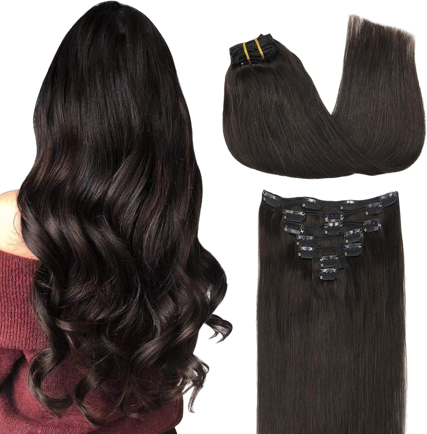 GOO GOO Hair Extensions Clip in Real Hair, 14inch 120g 7pcs Clip in Hair Extensi...