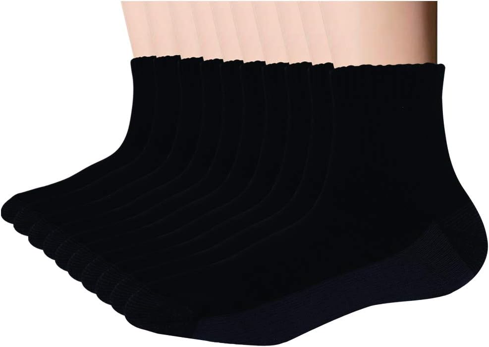 EnerWear 10P Pack Unisex Cotton Moisture Wicking Cushion Ankle Socks 10-13 Black...
