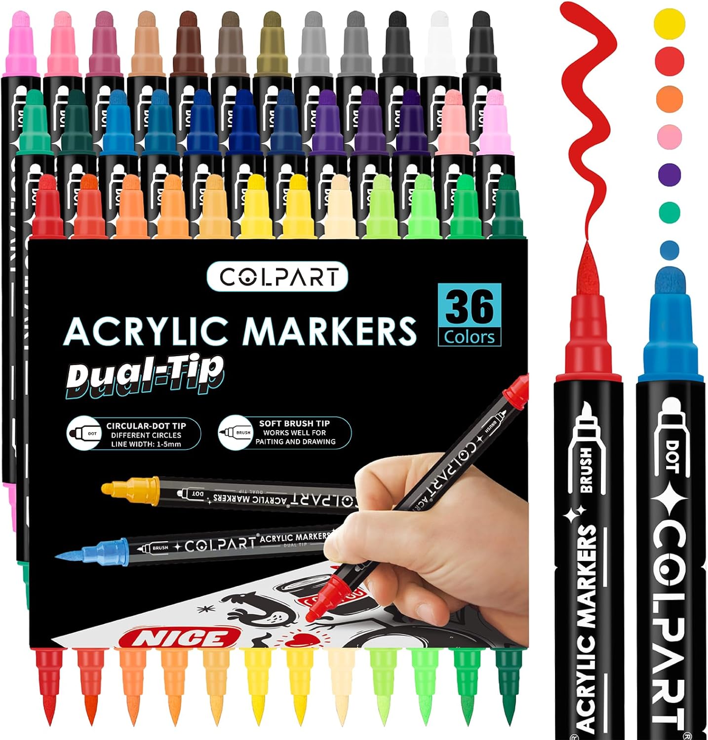 colpart Acrylic Paint Pens Paint Markers,36-Colors Dual Tip Brush Paint Pens For...