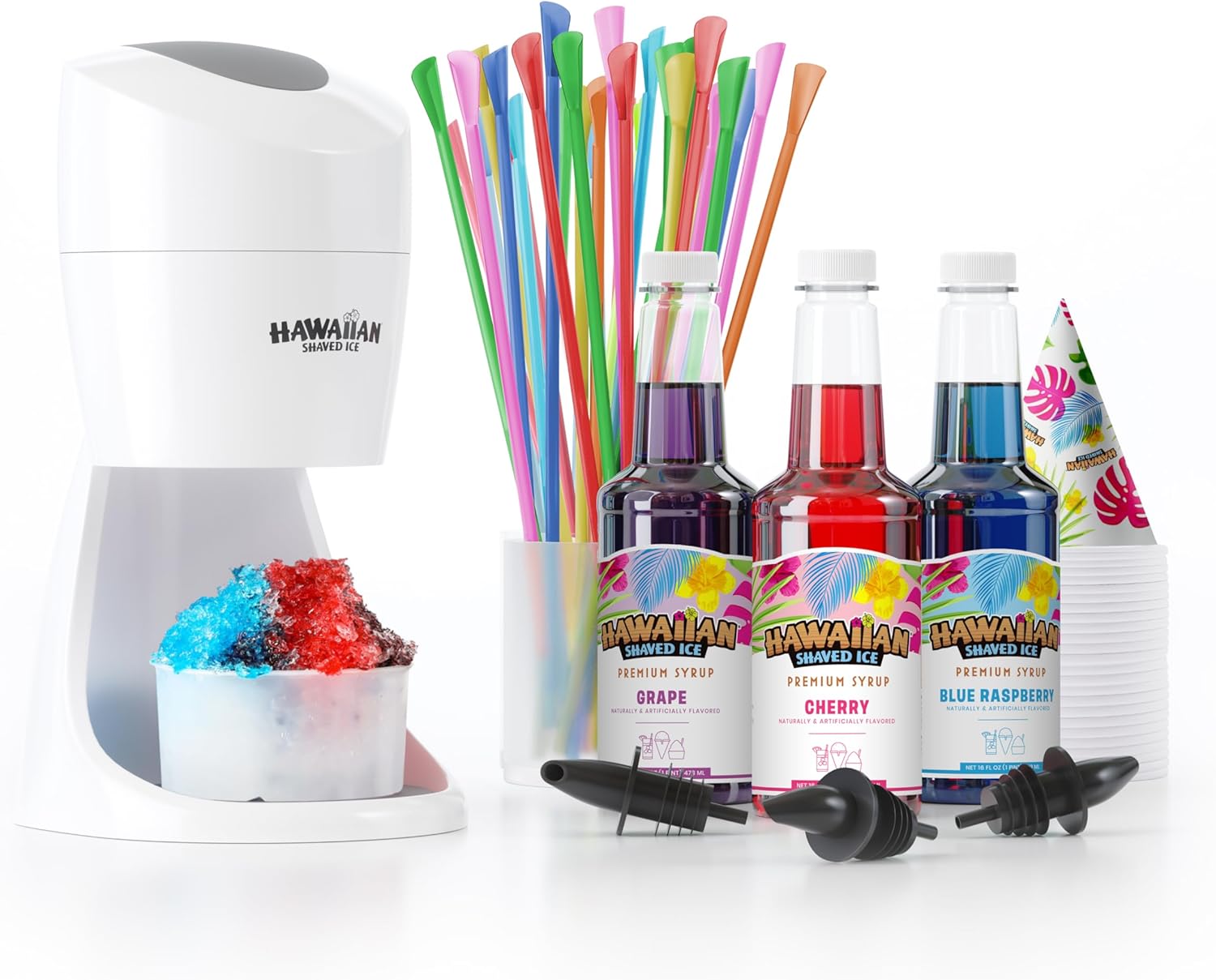 Hawaiian Shaved Ice Maker Kit - Home Snow-Like Dessert Machine for Kids with Che...
