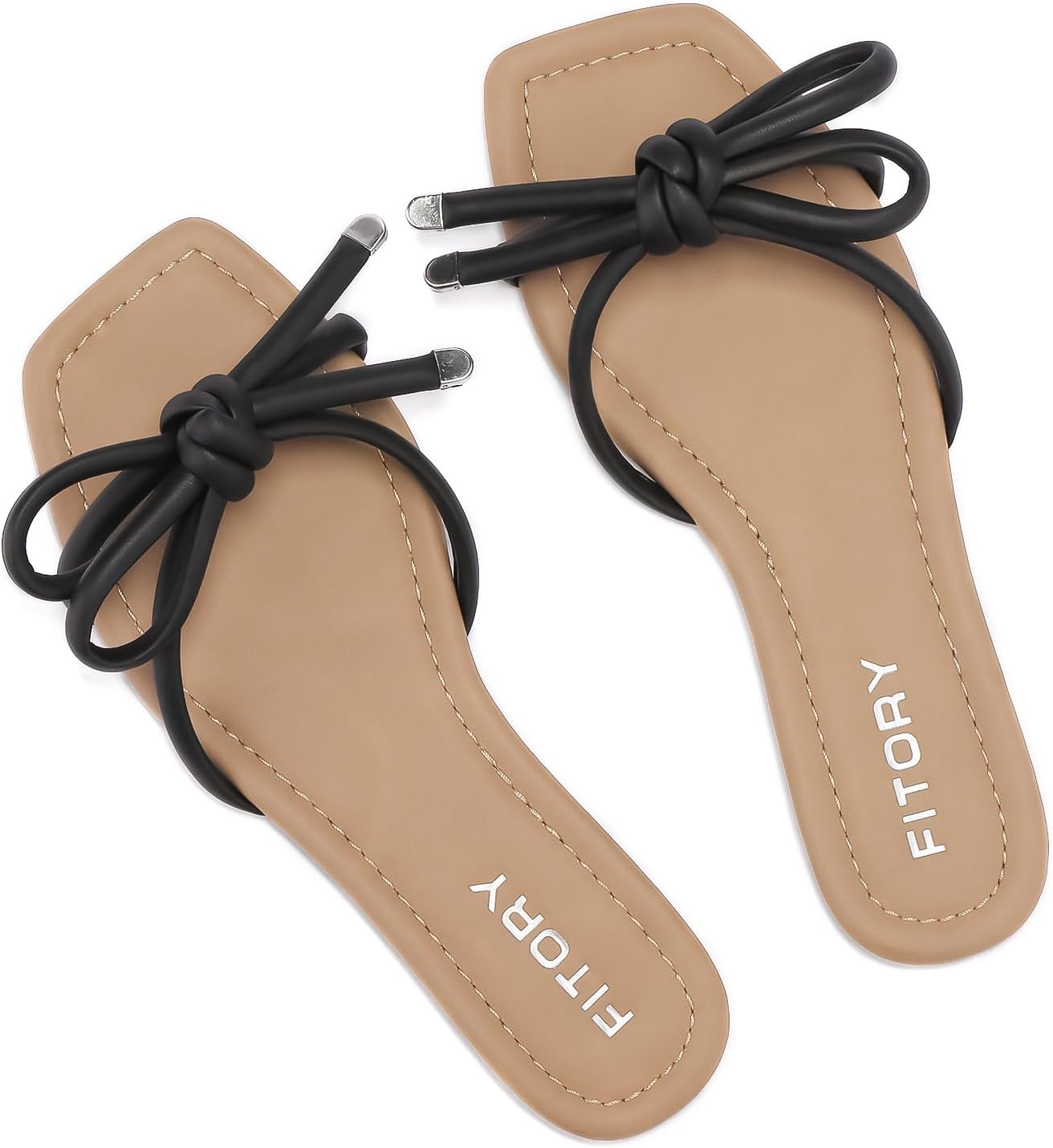 FITORY Women's Flat Sandals Square Open Toe Thong with Cute Knot for Summer Size...