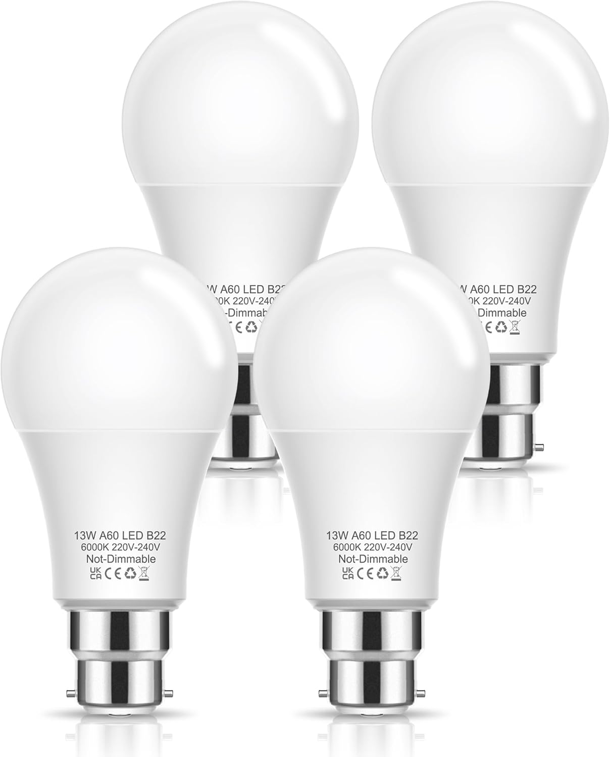 EvaStary 100W Equivalent Bayonet Light Bulb, 4 Pack 13W B22 LED Bulbs BC GLS Fro...