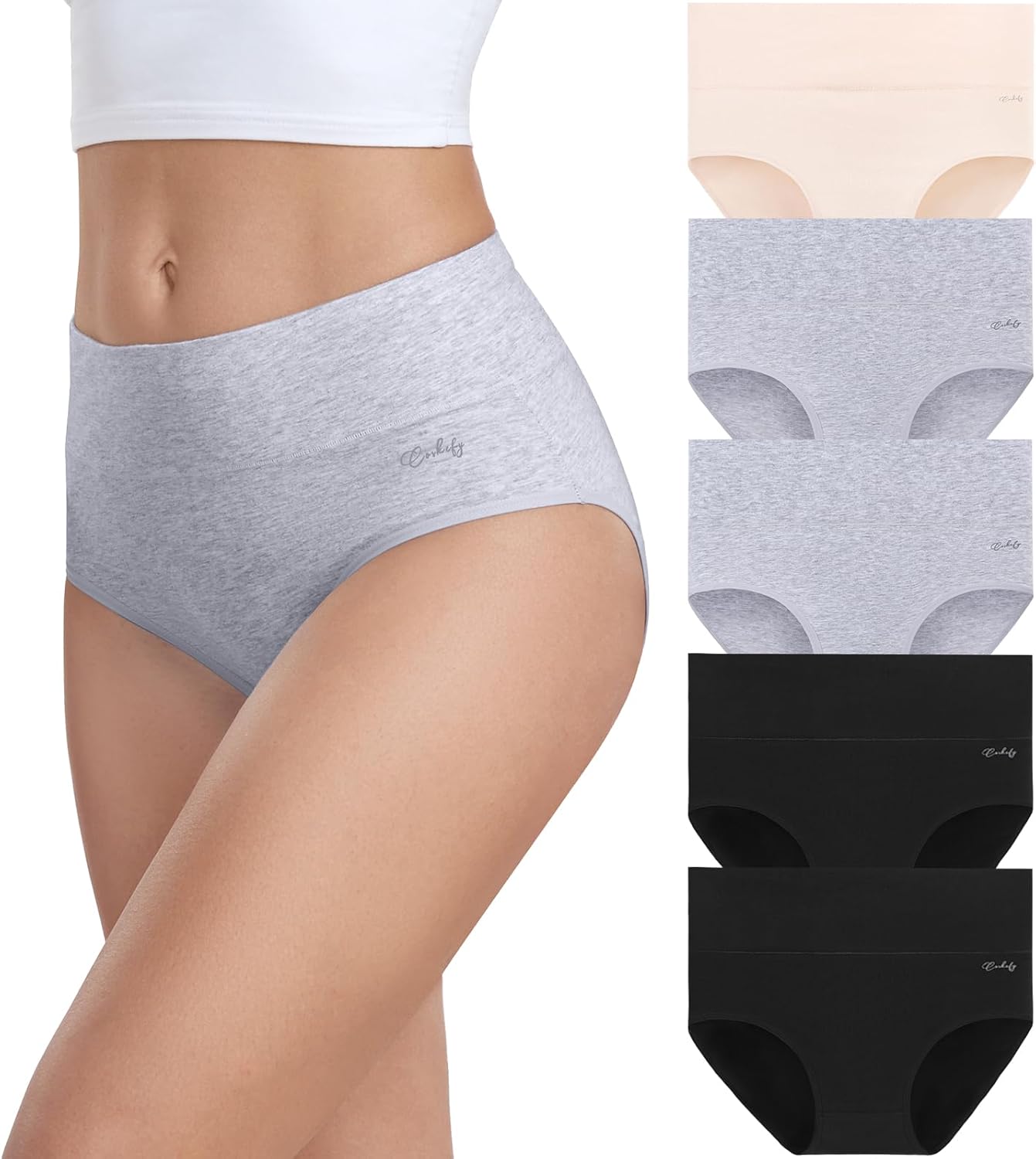 coskefy Underwear Women, High Waisted Cotton Knickers Ladies Full Briefs Soft Pa...