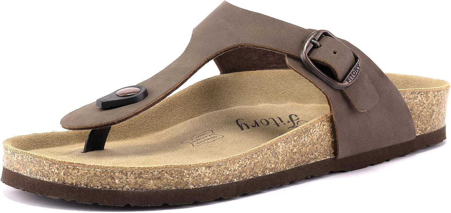 FITORY Women's Thong Slide Sandal with Cork Footbed, Arch Support Flat Sandals f...