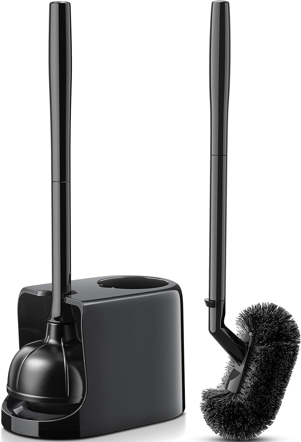 HAMITOR Toilet Plunger and Brush Set for Bathroom Cleaning with Extented Handle...