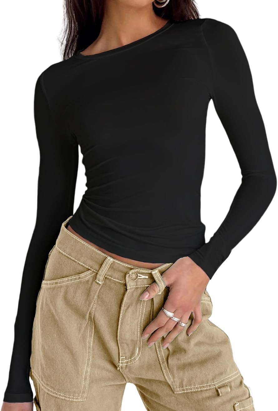 Abardsion Women's Casual Basic Going Out Crop Tops Slim Fit Short Sleeve Crew Ne...