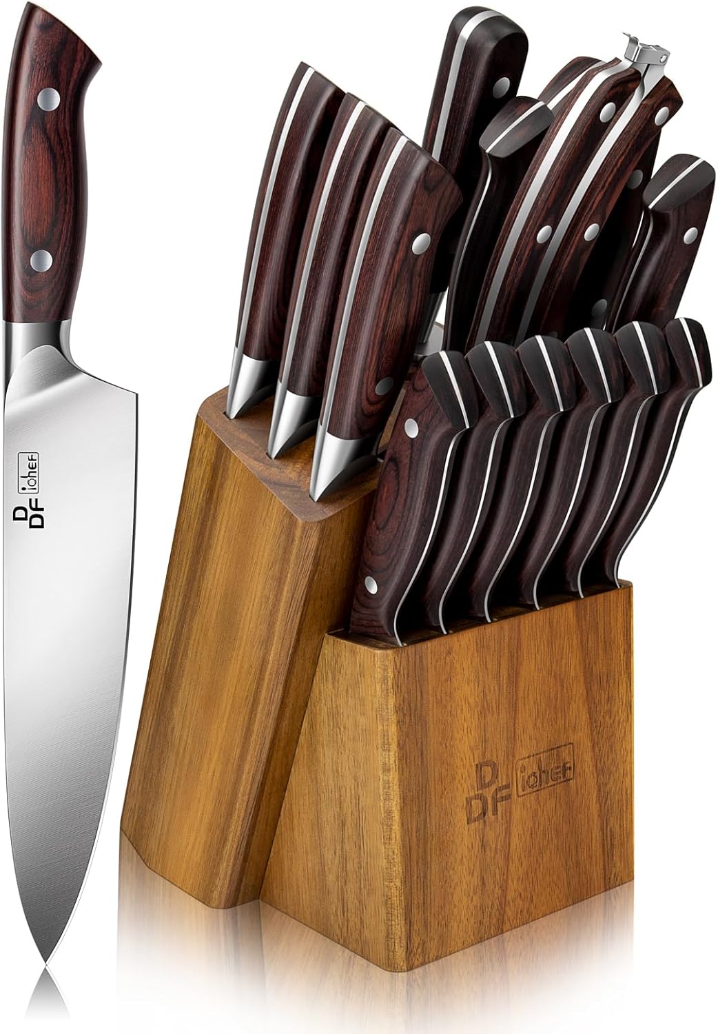 DDF iohEF Kitchen Knife Set, 16-Piece Knife Sets for Kitchen with Block Japanese...