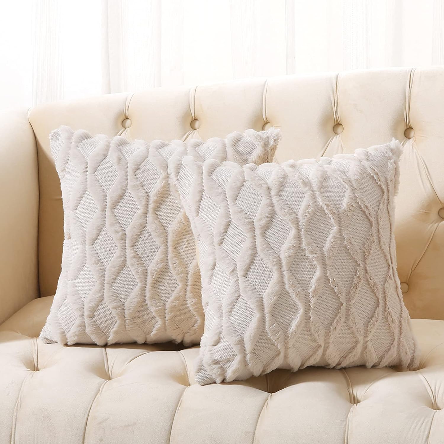 Volcanics Pack of 2 Faux Wool Throw Pillow Covers 20x20 Inches Decorative Farmho...