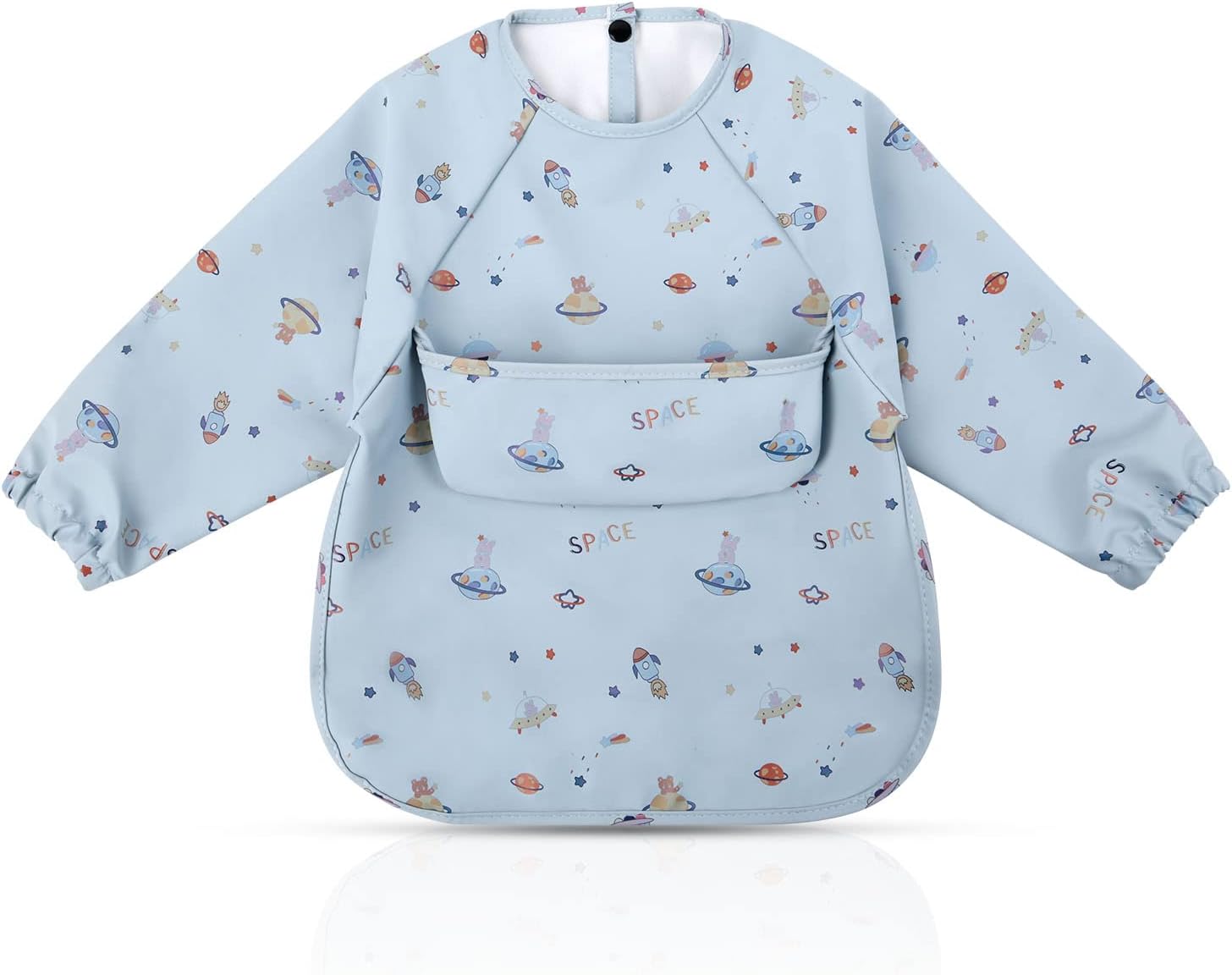 Vicloon Baby Weaning Bibs, PU Feeding Bibs With Long Sleeves And Large Pockets,...