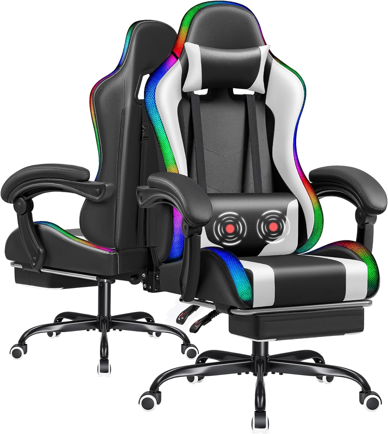 Furmax Gaming Chair with RGB LED Lights, Video Game Chair with Footrest and Mass...