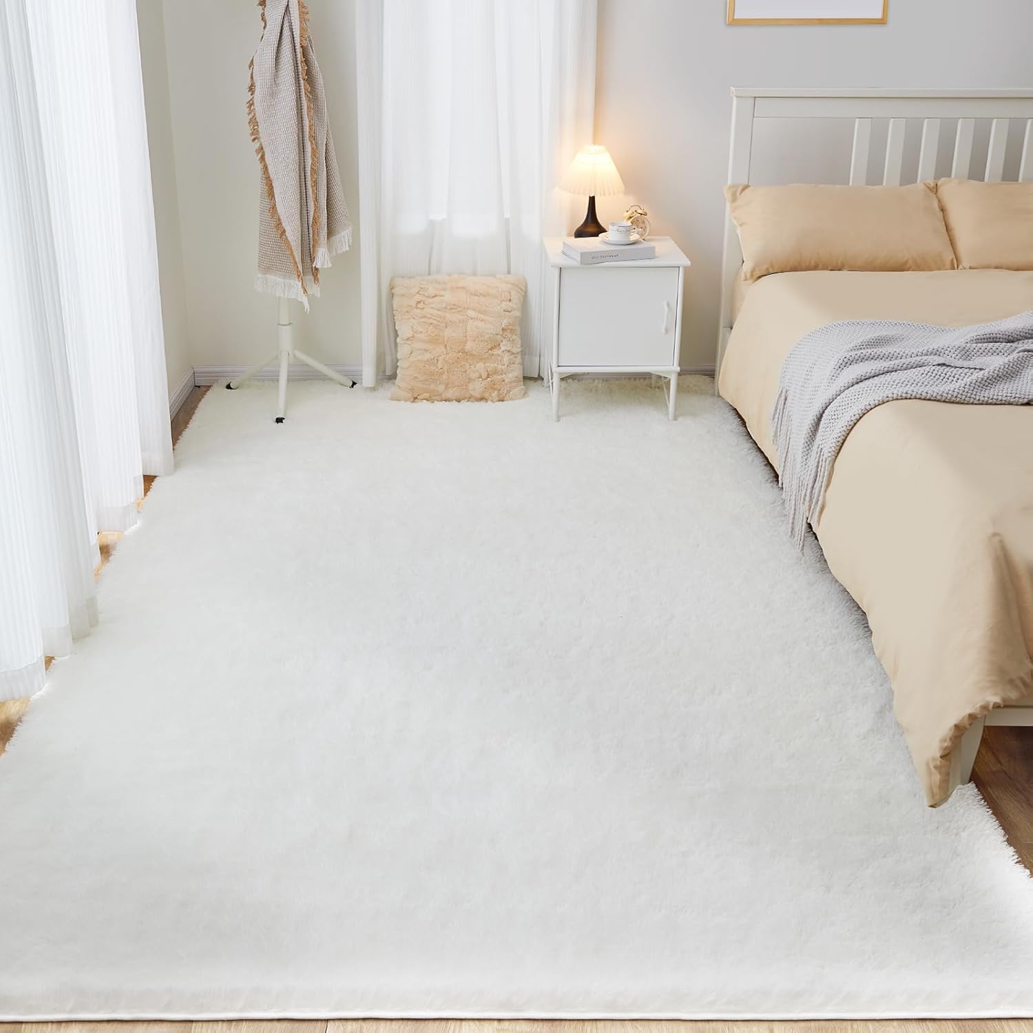 8x10 White Area Rug, Fluffy Plush Rugs for Bedroom, Non Slip Shag Indoor Carpet...