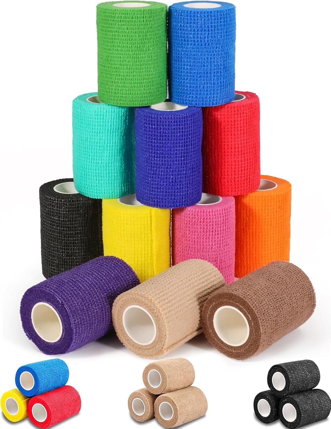 AZEN 12 Pack Self Adhesive Bandage Wrap, 3" X 5 Yards Elastic Cohesive Bandage W...
