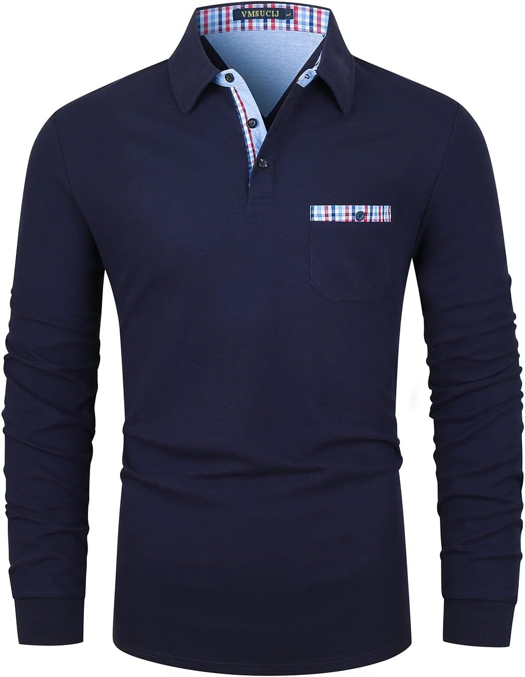 VMSUCIJ Men's Polo Long Sleeve Denim Patchwork Collar Cotton Golf T-Shirt with R...