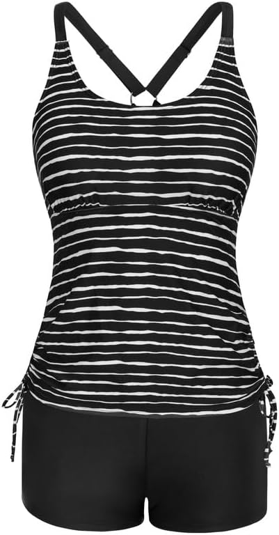 JASAMBAC Women's Strappy Tankini Swimsuits Drawstring Bathing Suits Two Piece Fl...