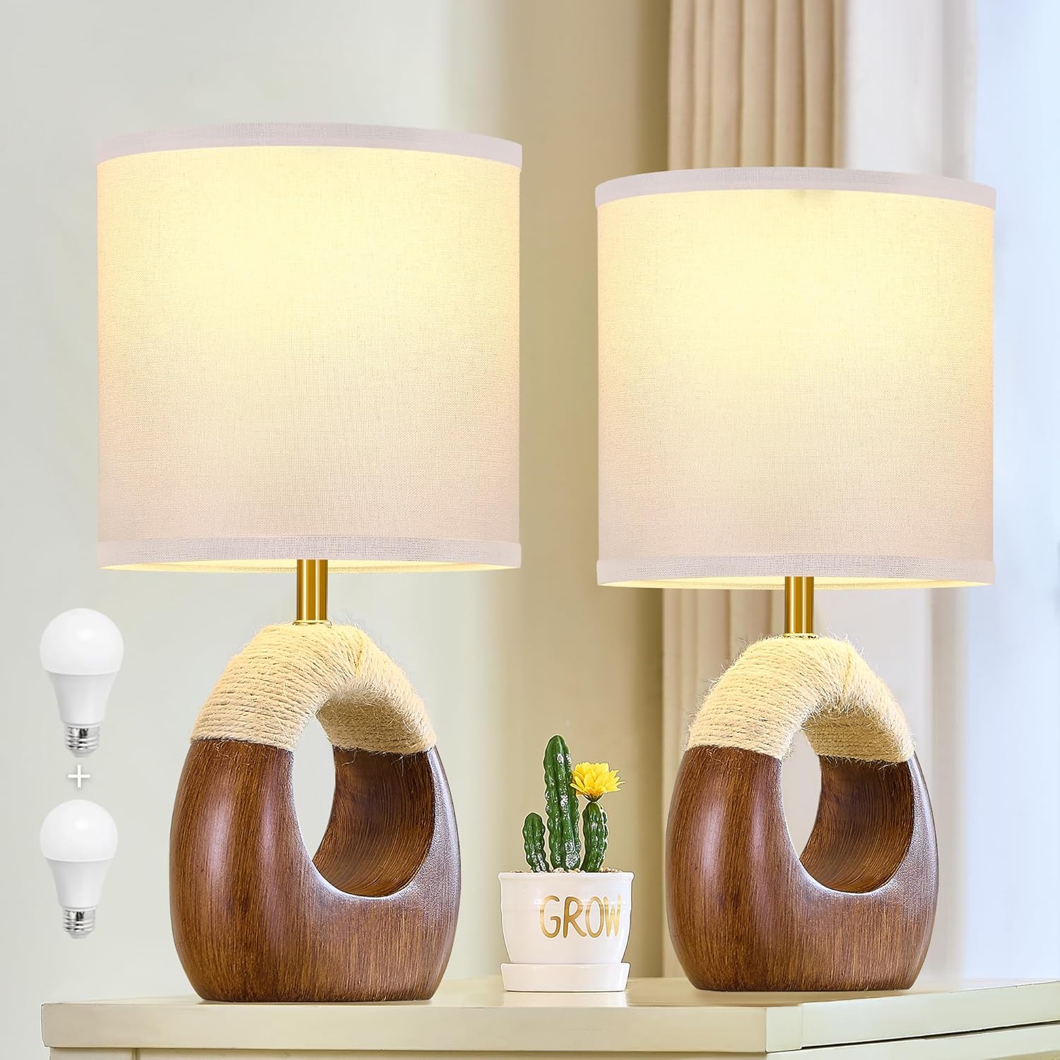 Table Lamp for Bedroom Set of 2 - Bedside Table Lamps with 3 Color Temperatures...