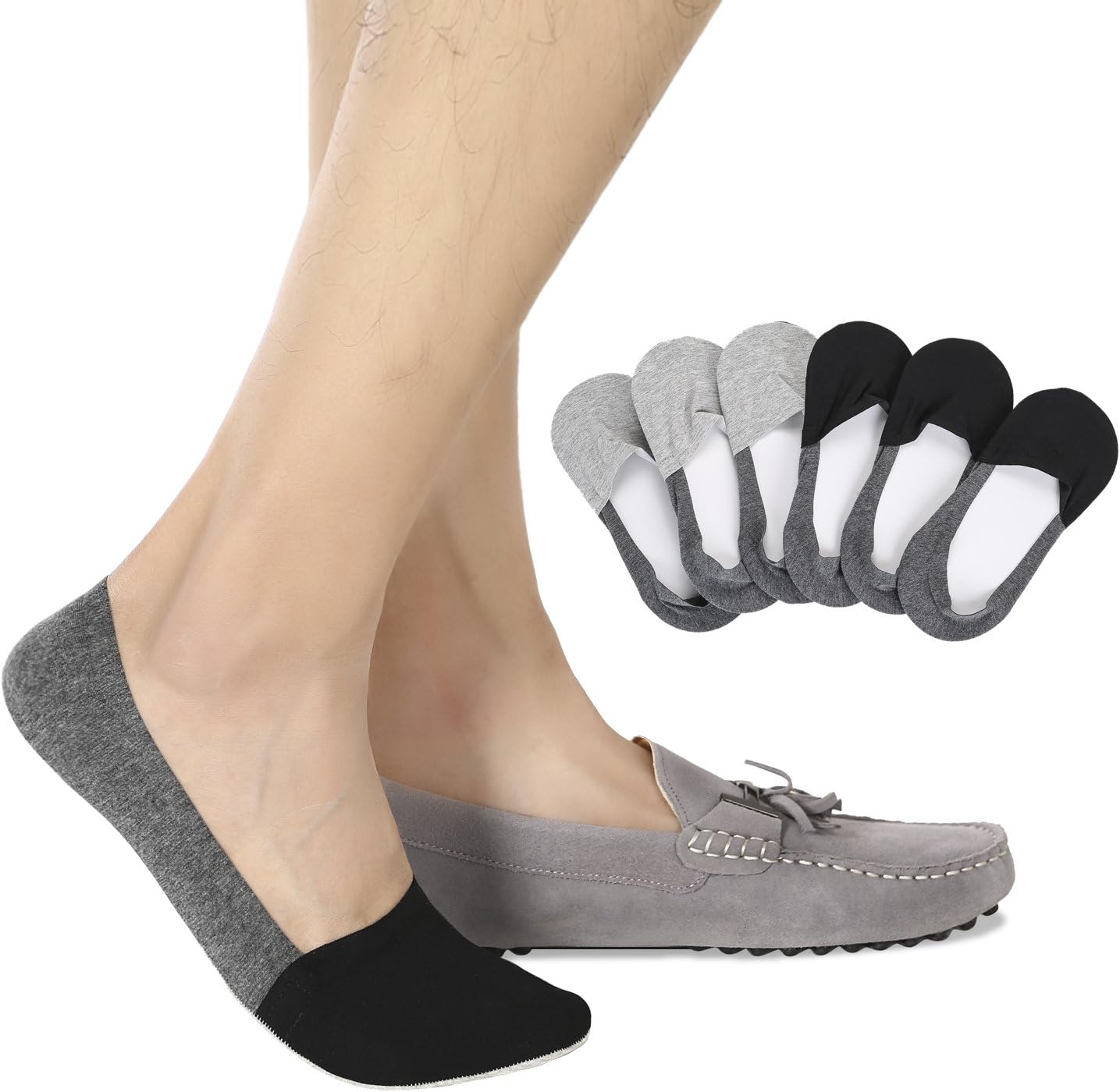 Joulli Mens No Show Socks Non-Slip Grips Casual Low Cut Boat Sock 6 Pack 6-11 Bl...