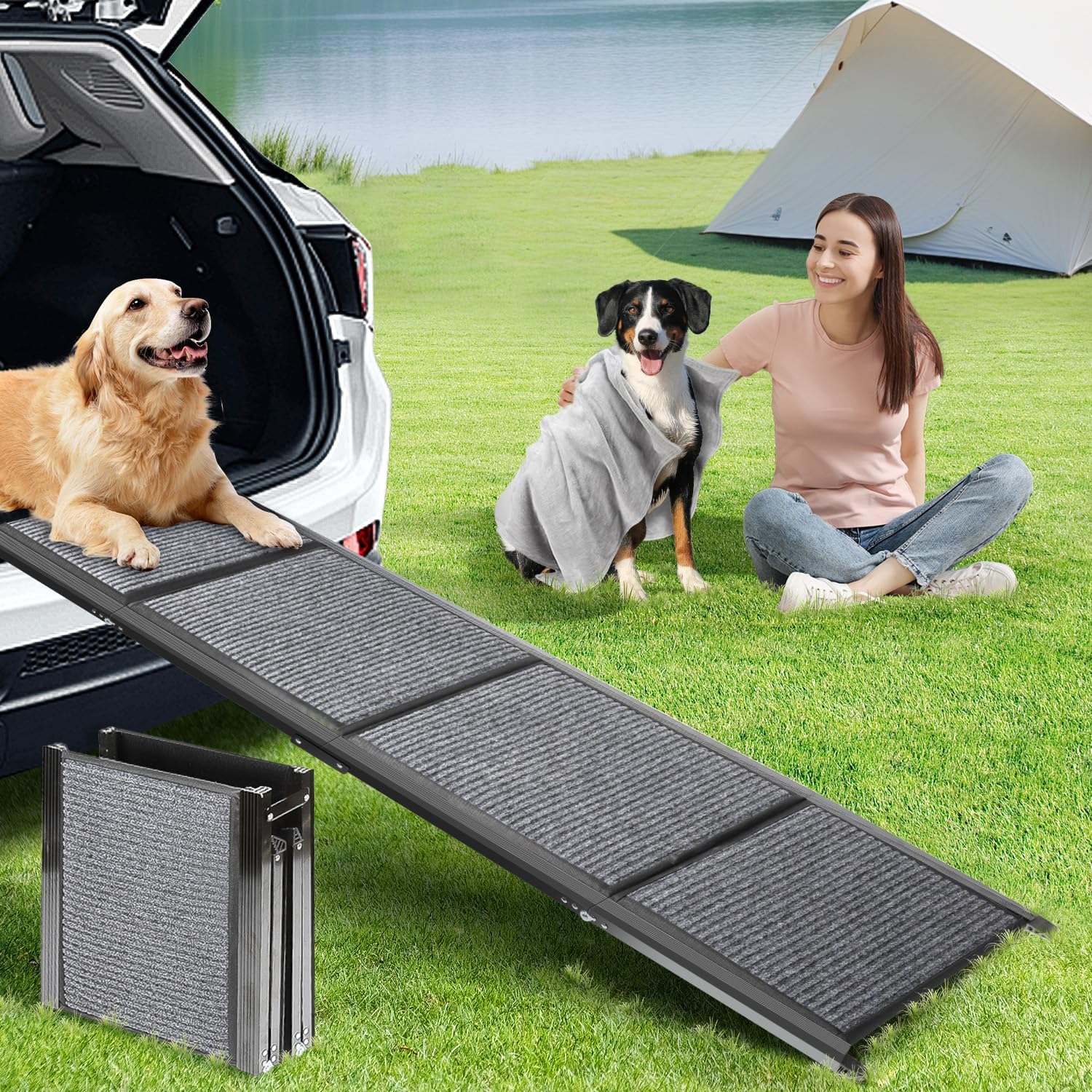 Dog Ramp for Car, Longest 71" Portable Folding Pet Ramp with Extra Pet Blanket,...