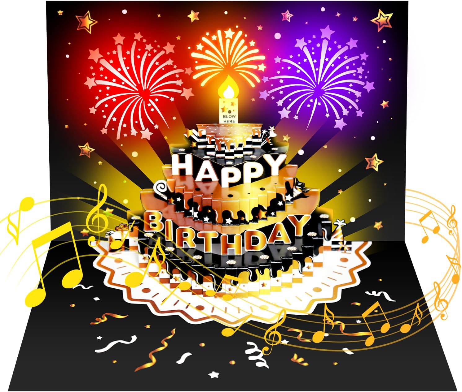 Birthday Cards, 3D Pop-up Happy Birthday Card With Musical & Lights & Blowable C...