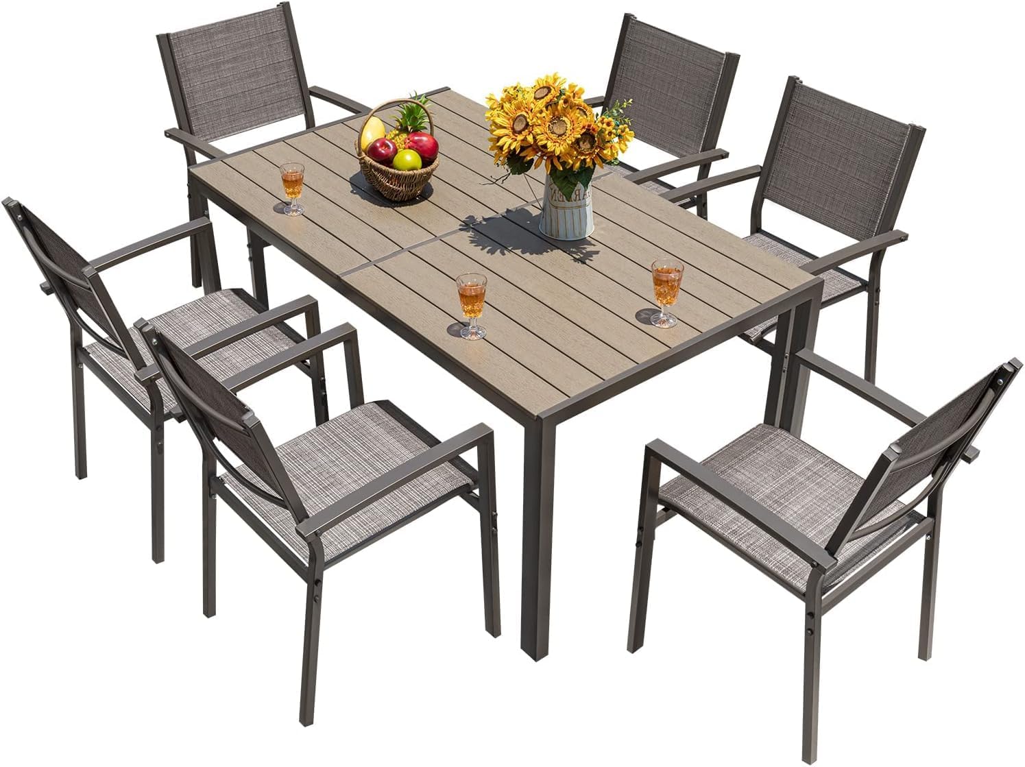 Homall Patio Dining Set 7 Pieces Outdoor Furniture Table and 6 Textilene Chairs,...