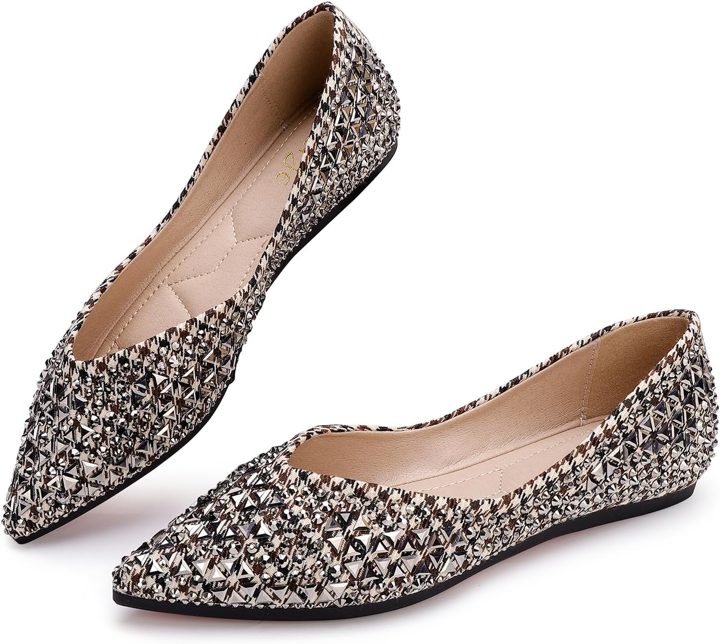 Flats Shoes Women Rhinestone Pointed Head Ballet Flats Comfortable Soft Memory F...