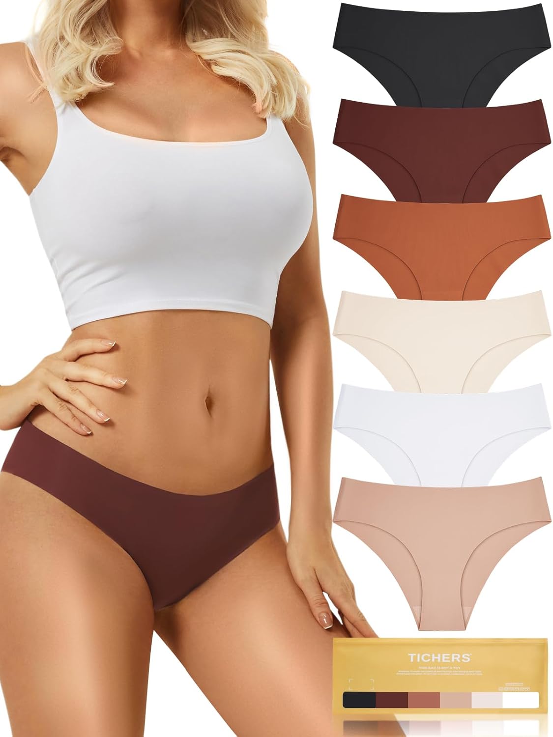 Seamless Women's Underwear - No Show Bikini Panties & Briefs, 6-Pack Medium A-6...