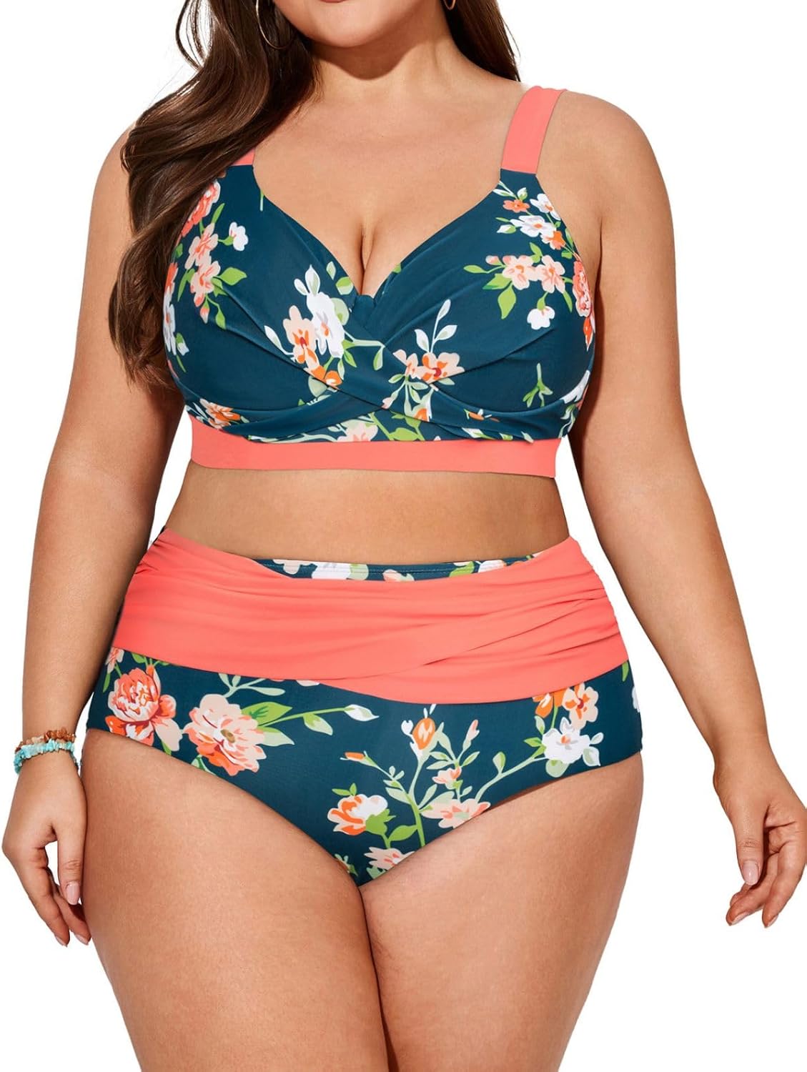 Hanna Nikole Womens Plus Size Bikini Set Two Piece High Waisted Swimsuits Tummy...