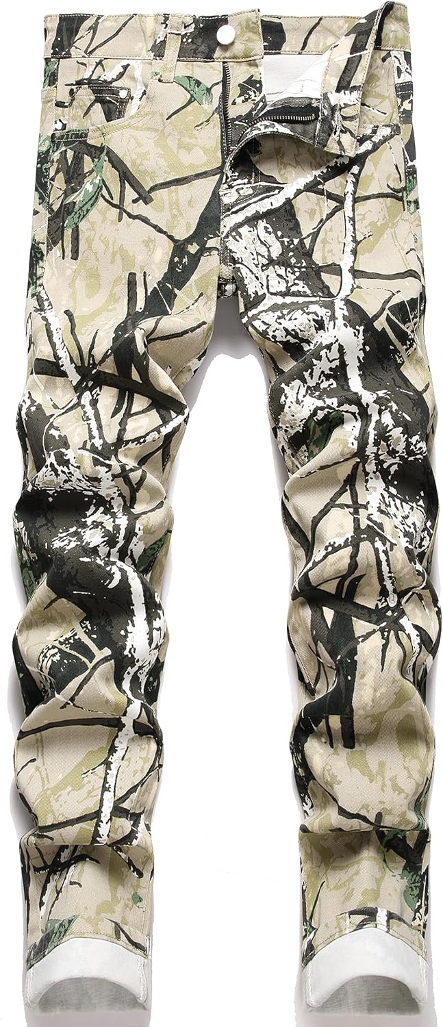 OIIIO Men's Athletic Fit Jeans Denim Pants 38 24004 Camouflage