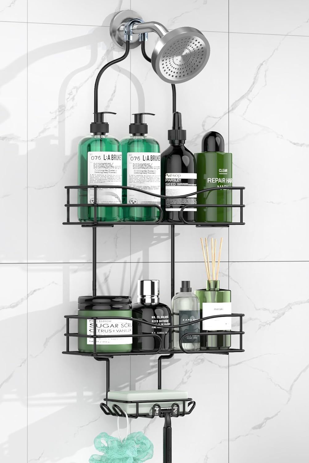 Bathroom Shower Caddy Hanging - Shower Organizer Hanging 3-Tier with Soap Holder...