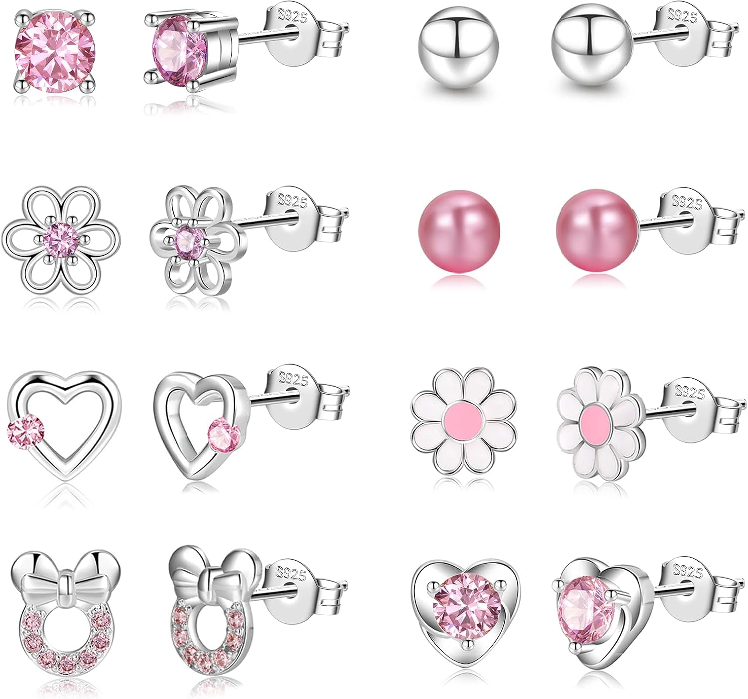 6 Pairs Huggie Hoop Earrings for Girls 925 Sterling Silver Stud Sets Cute Kids H...