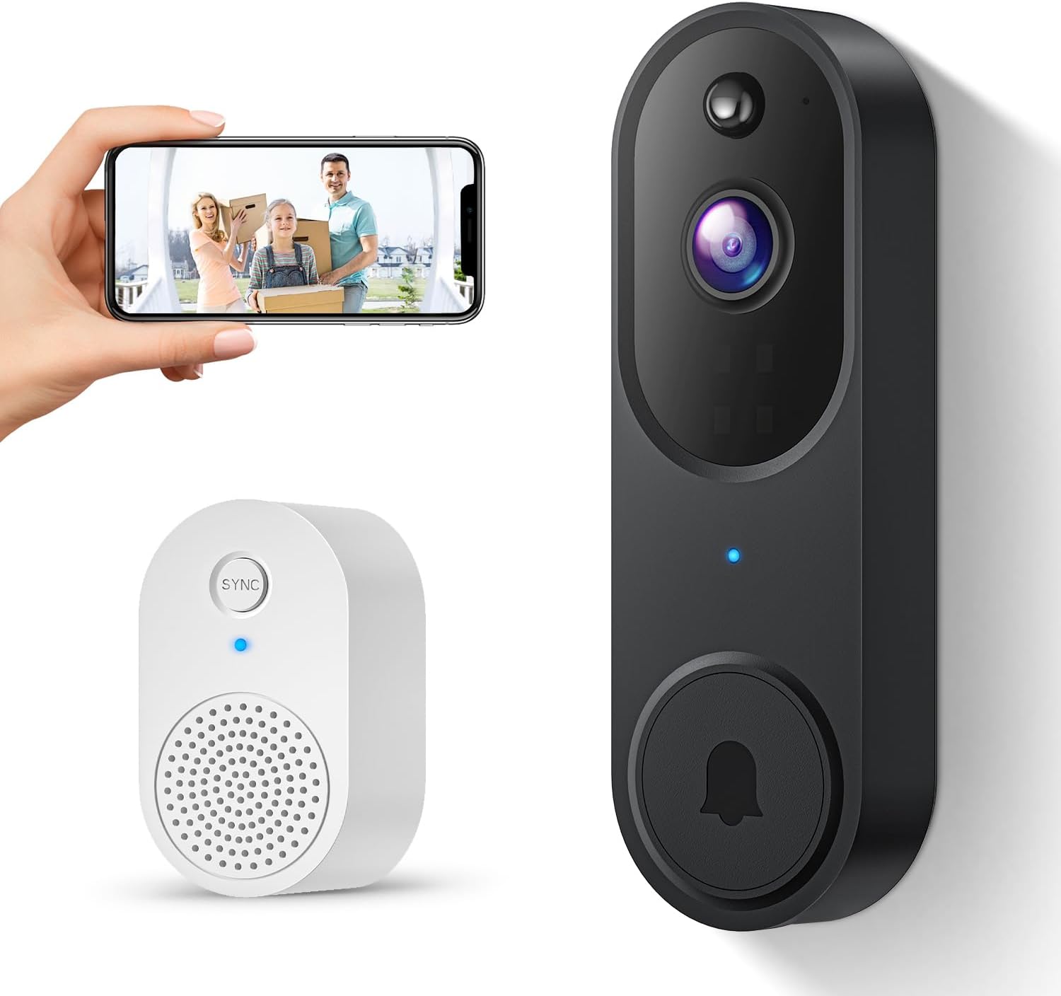 SunnyJane 1080P Smart Video Doorbell Camera Wireless with Chime, Human Motion De...