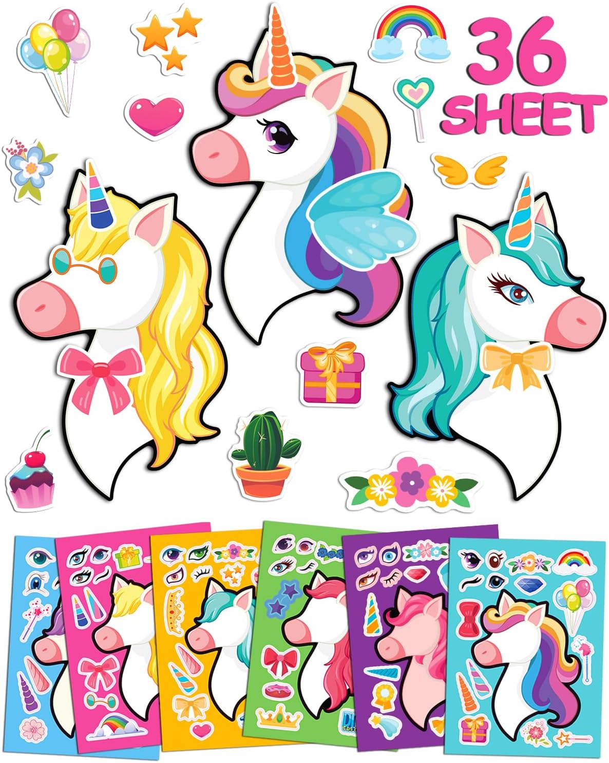 36 Sheets Unicorn Stickers for Kids, Unicorn Party Favors Kids Stickers, Make a...