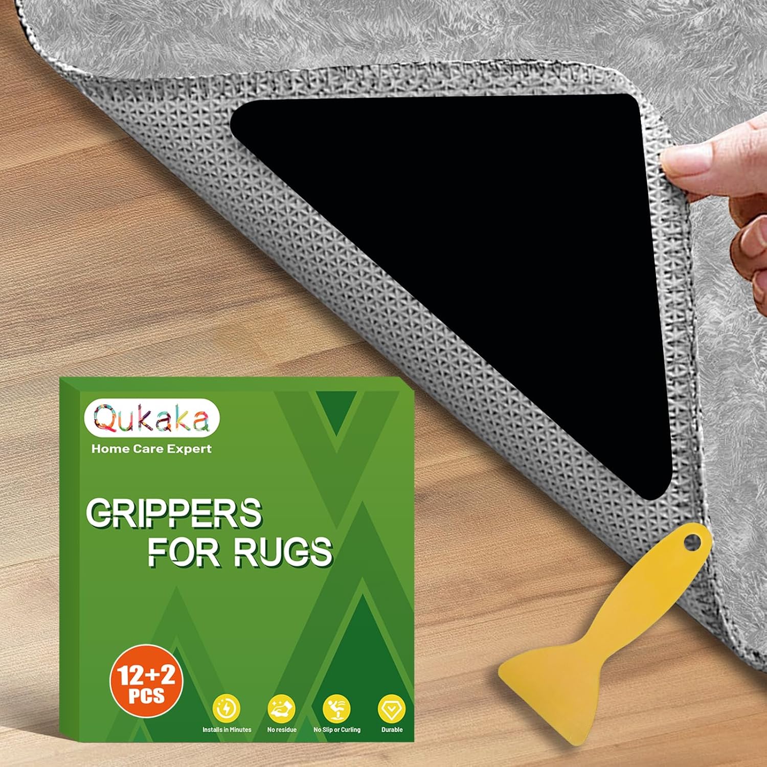 12+2PCS Non Skid Rug Backing for Hardwood Floors and Tiles,Reusable and Washable...