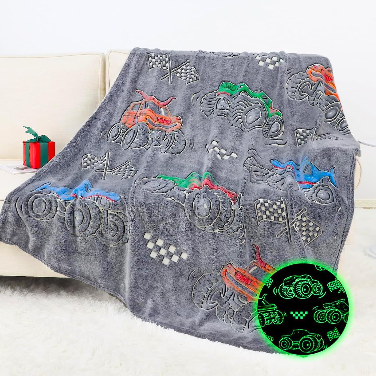 Glow in The Dark Blanket for Kids Cute Truck Blanket Boys Blanket for Sofa Couch...