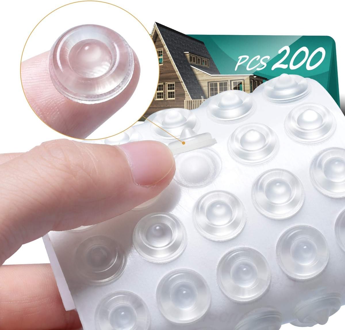 Cabinet Door Bumpers Pack of 200 Self Adhesive Bumpers Pads, Sound Dampening Cir...