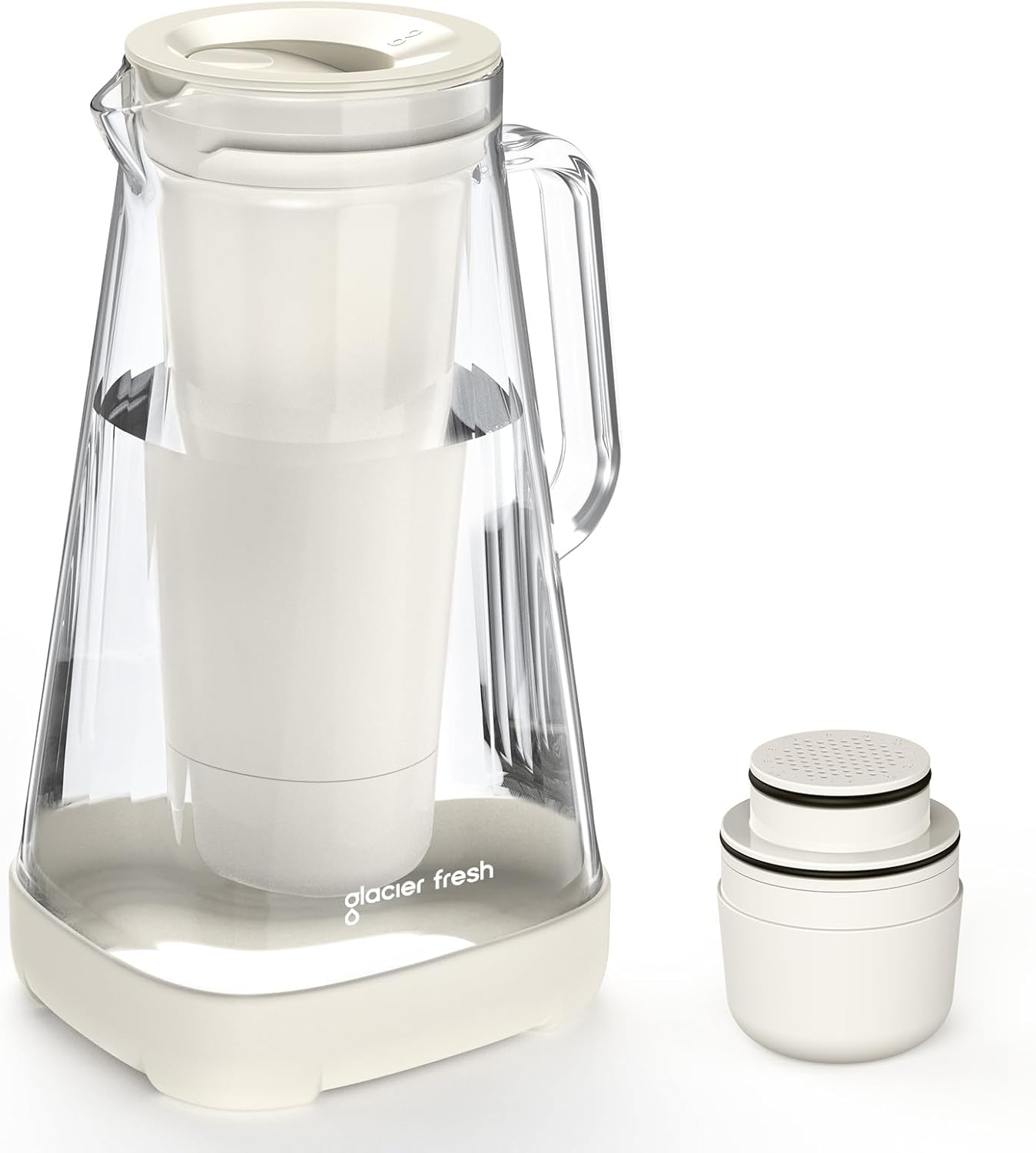 GLACIER FRESH 10 CUP Glass Water Pitcher with 1 Filter of 3X Flow Rate, Glass Pi...