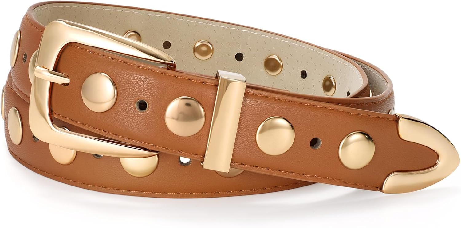 JASGOOD Women Leather Belt Fashion Studded Belt Ladies Punk Belt Vintage Leather...