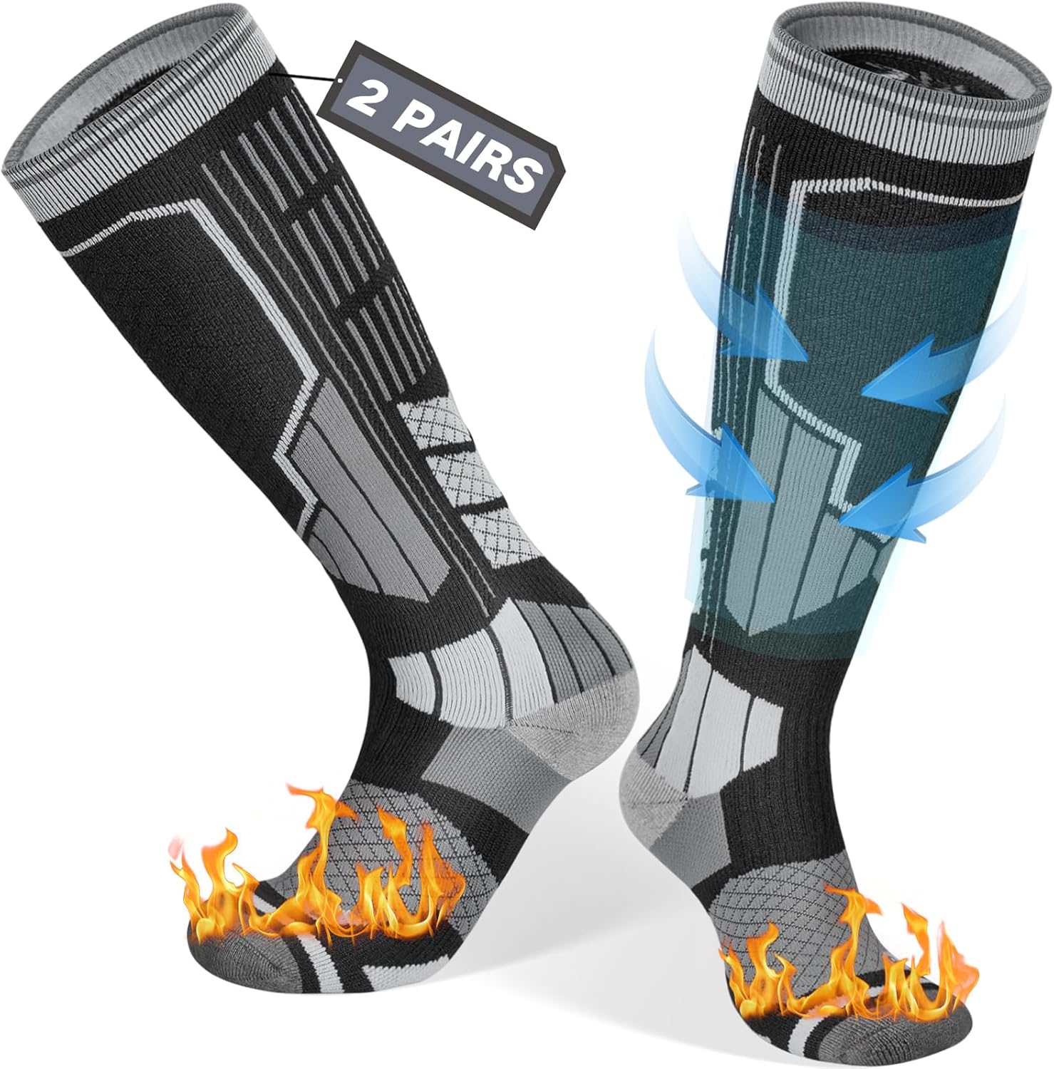 2 Pairs Merino Wool Ski Socks, Compression Snowboard Socks for Men Women, Thick...