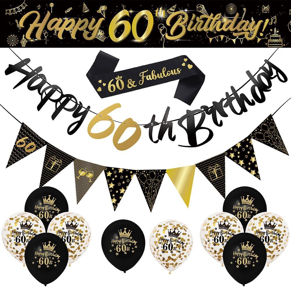 14 Pieces 60th Happy Birthday Decorations Kit, Birthday Party Decoration Includi...