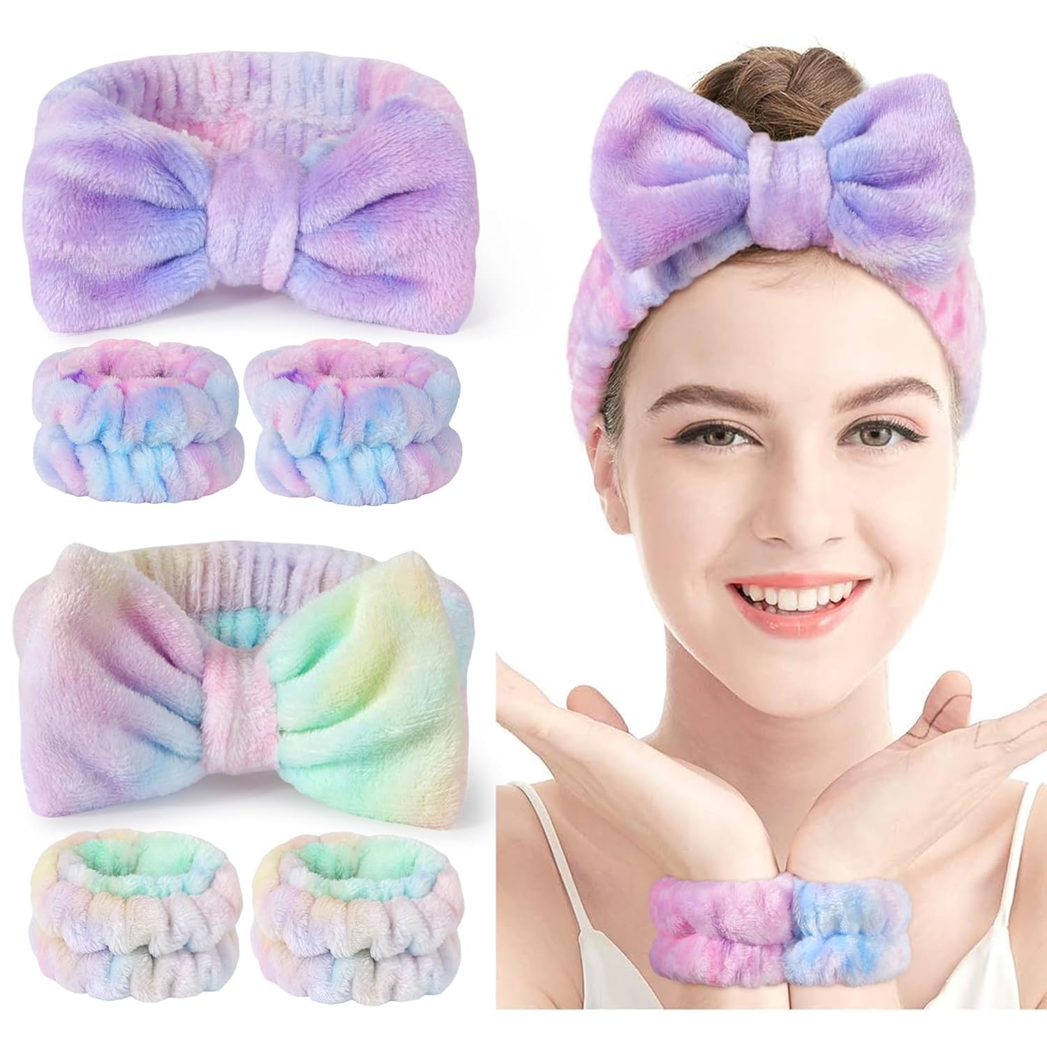 LADES Face Wash Headband and Wristband Set – Soft, Absorbent, Adjustable Headban...