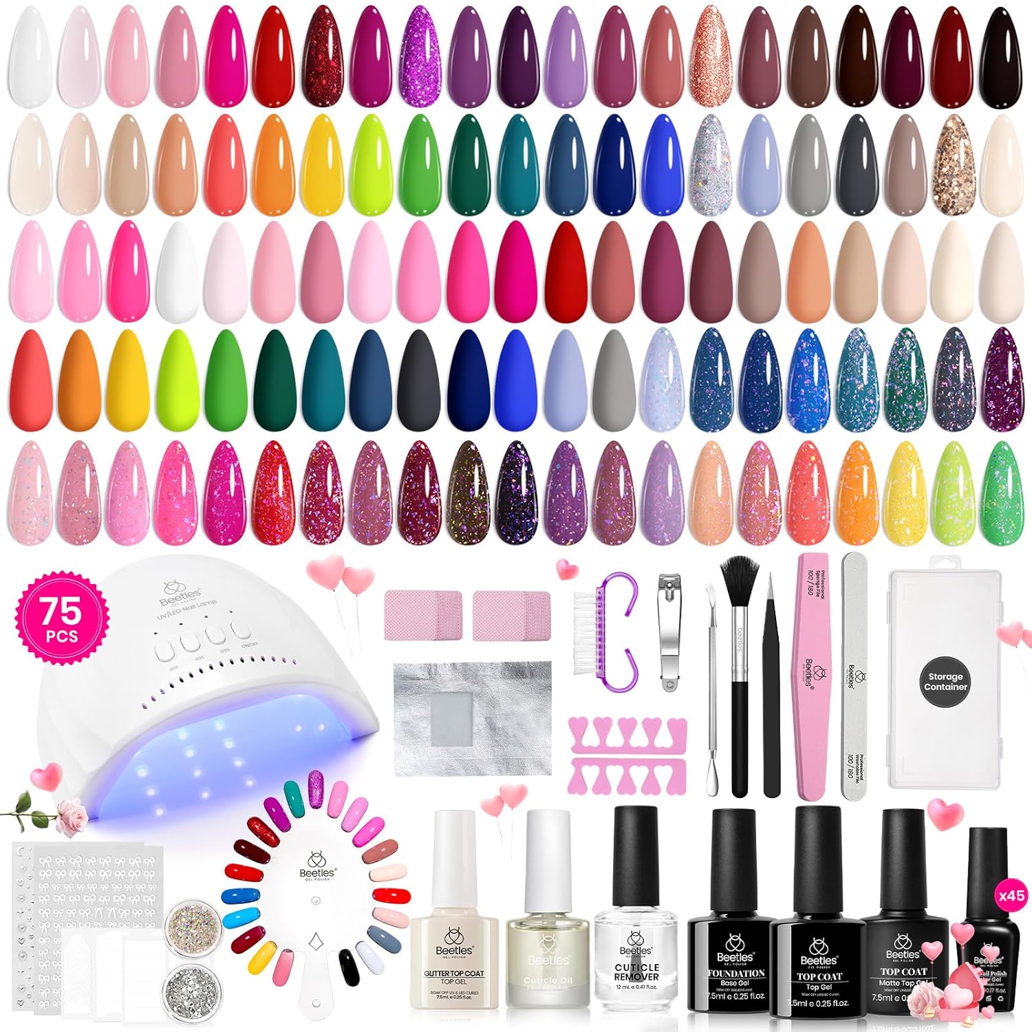 Beetles Gel Nail Polish Kit with U V Light-75PCS Chic Outfits 45 Colors Gel Poli...