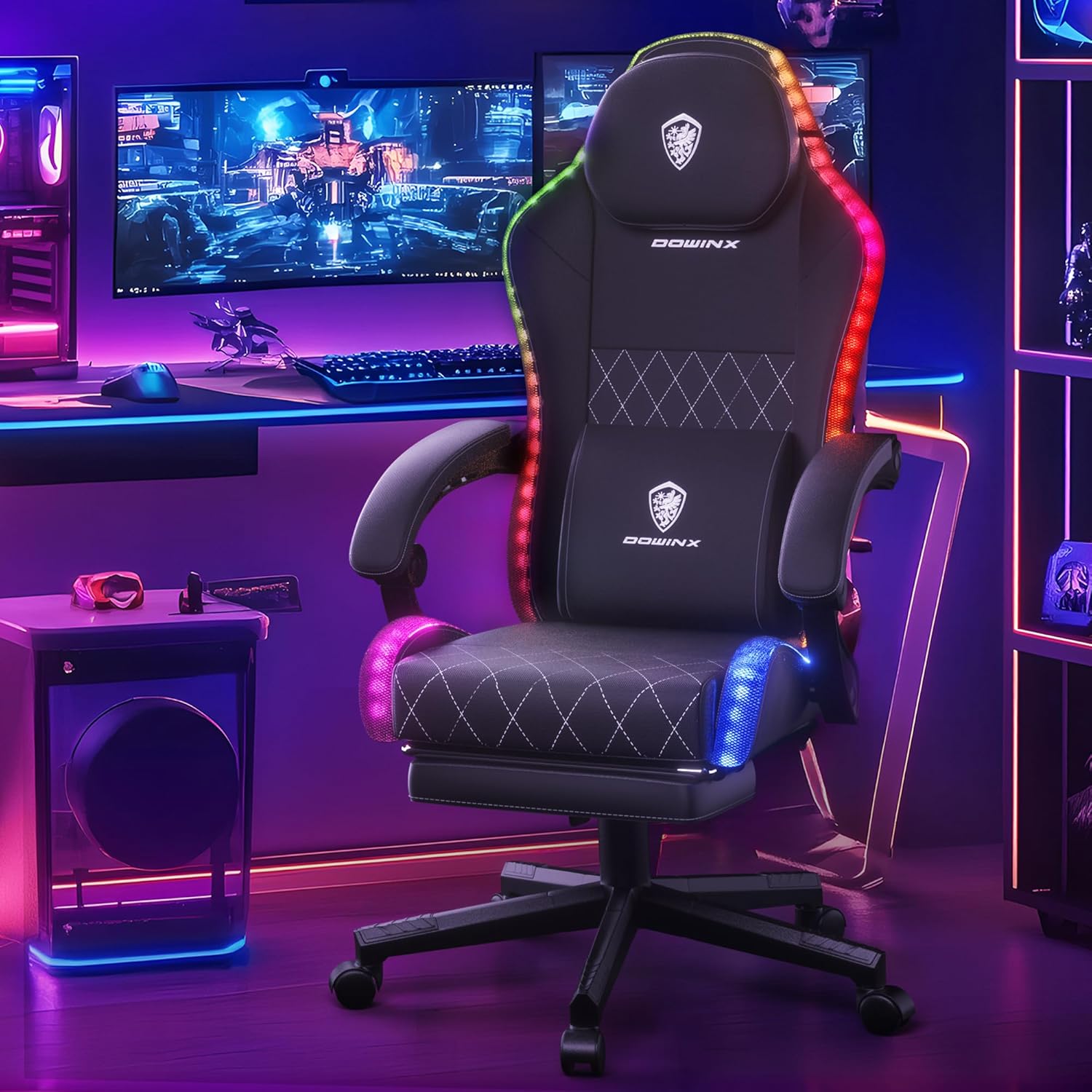 Dowinx Gaming Chair with RGB Lights, LED Gaming Chair with Footrest for Adults,...