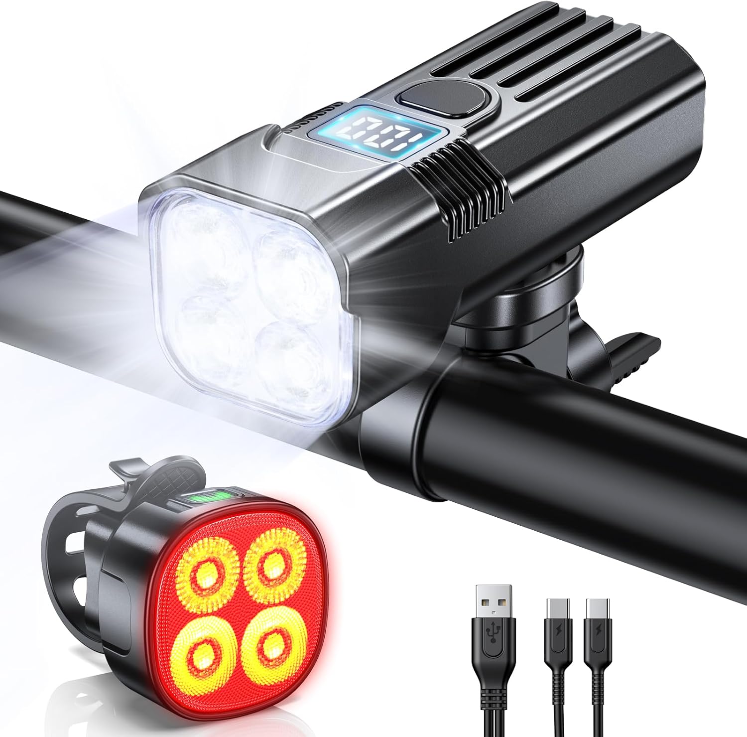 Mohard Bike Lights Front and Back, [4+7 Modes] & [LED Power Display] Bicycle Lig...