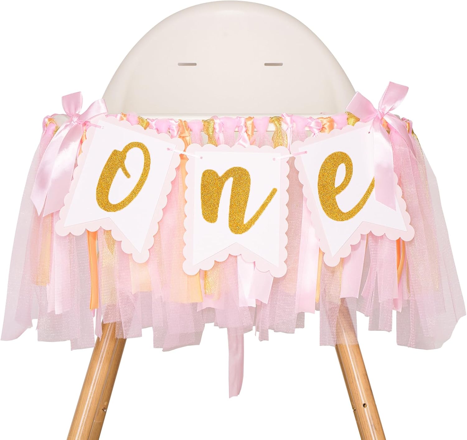 G2PLUS Pink ONE Highchair Banner,1st Birthday High Chair Ribbon Banner, Baby Gir...