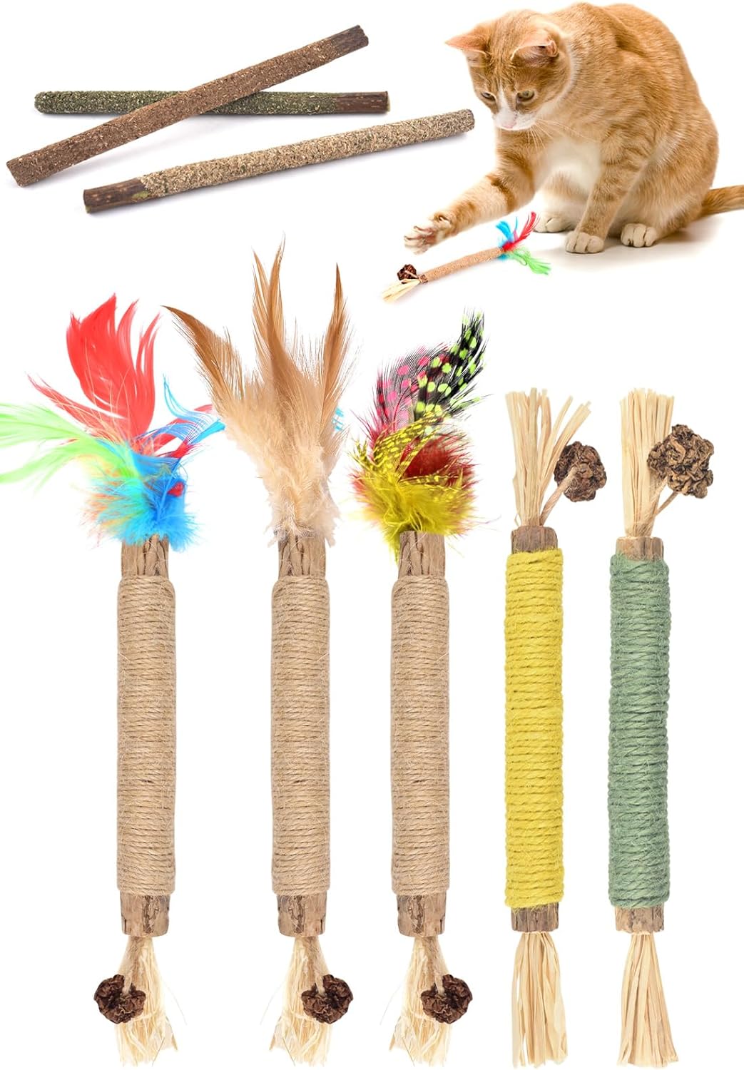 ERKOON Cat Silvervine Chew Sticks, 8 pcs Catnip Toys For Cats Kittens Teeth Catn...