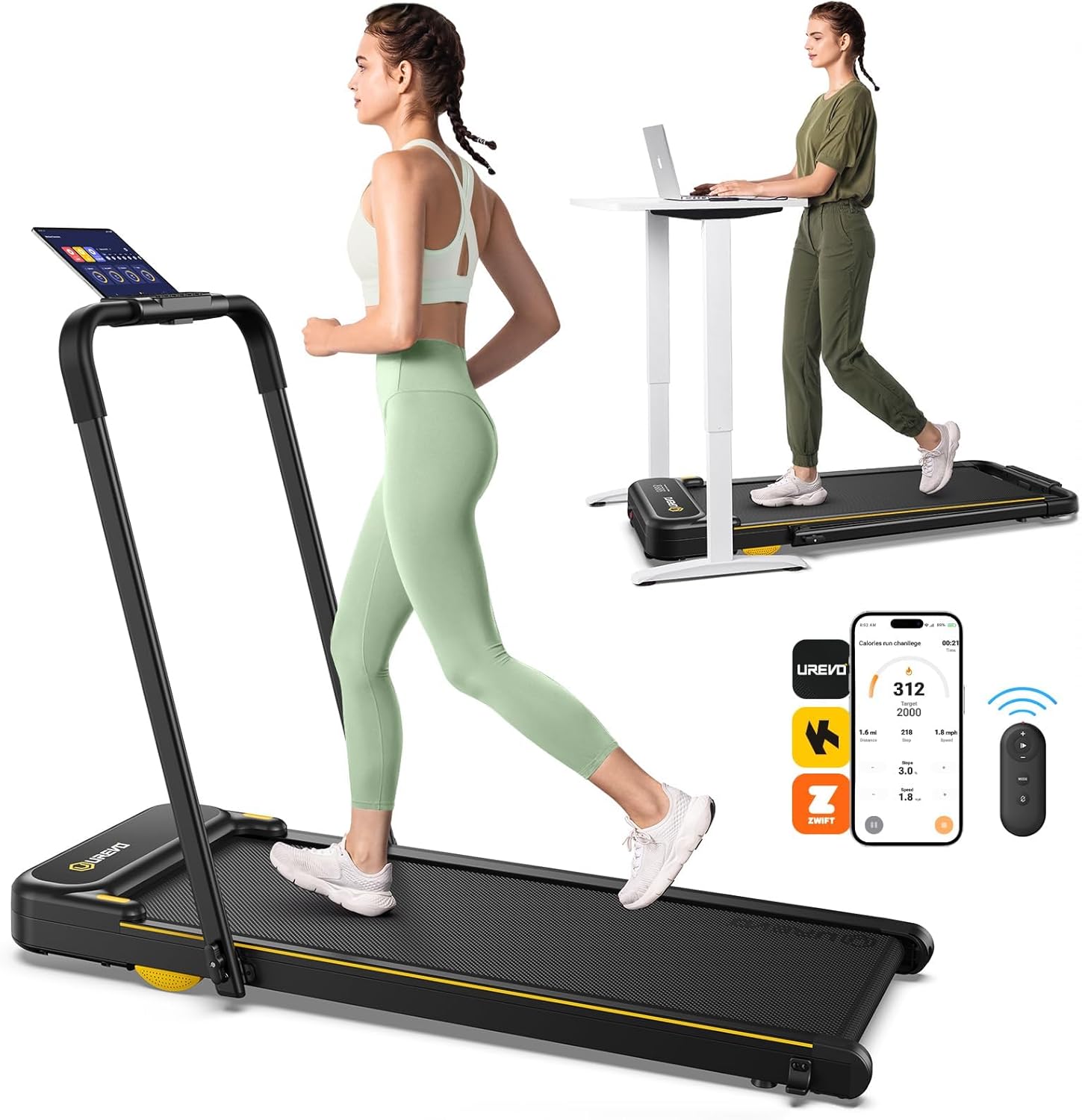 UREVO 2 in 1 Treadmills for Home Foldable, Walking Pad with APP Control, 1-10 km...